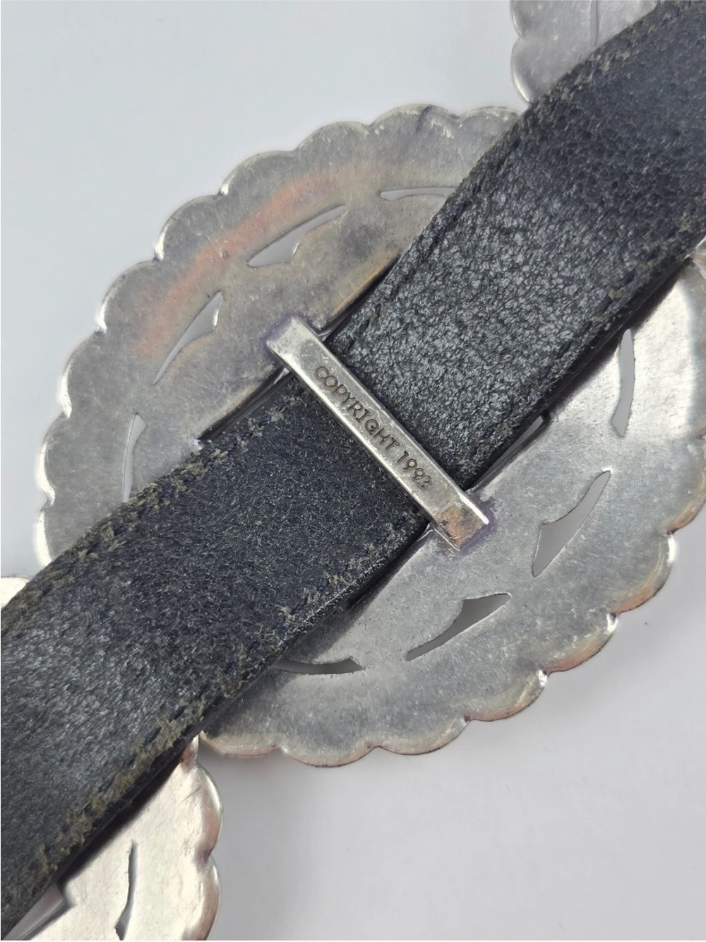 Brighton Heavy Sunflower Black Leather Sliding Concho Belt XL - Picture 6 of 12